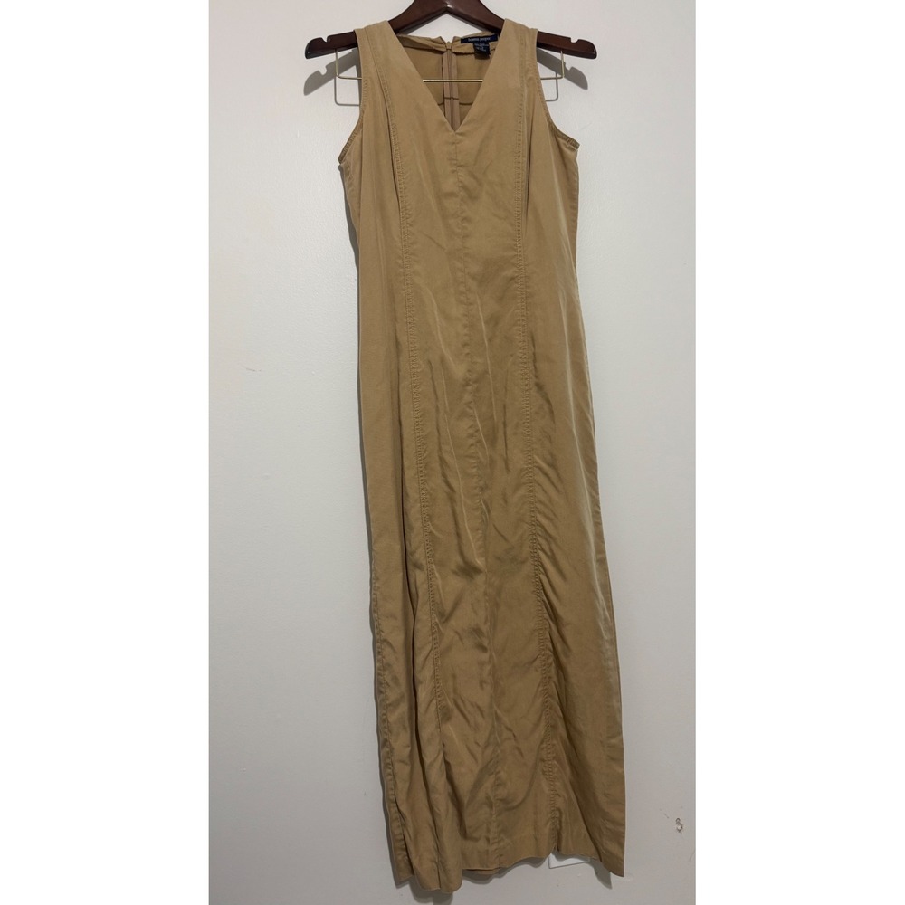 Boston Proper Tan Khaki Tencel V-Neck Sleeveless Maxi Column Dress Womens 4